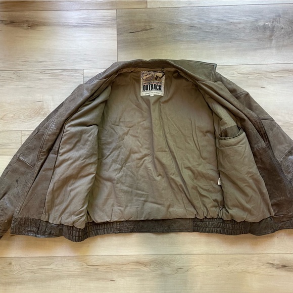 Vintage Rustic Heavy Leather Brown New Zealand  Outback Bomber Jacket Size Large - Picture 7 of 15